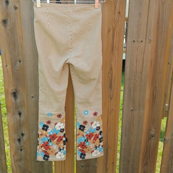 Urban Outfitters BDG Mustard Striped High Waisted Pants with Floral Hem W24 - Picture 8 of 10